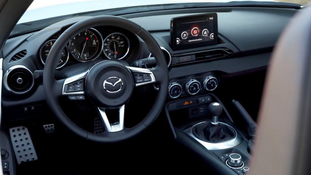 The interior of a Mazda Miata.